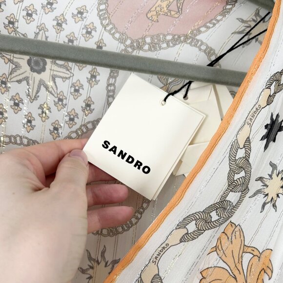 NWT Sandro Valldemossa Metallic Scarf Print Cutout Maxi Dress 36 - Picture 8 of 14